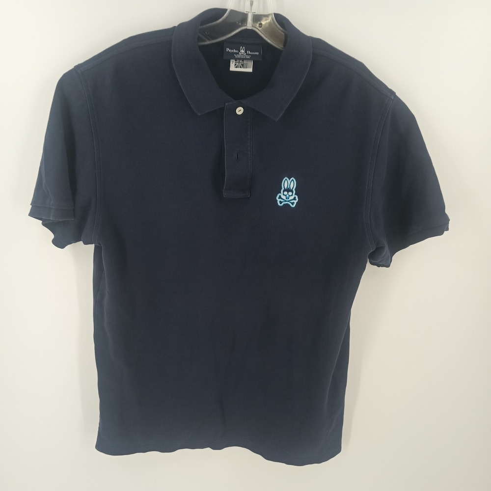 Psycho Bunny Mens Navy Blue Short Sleeve Pique Polo Shirt Logo Size 7 XL XXL
